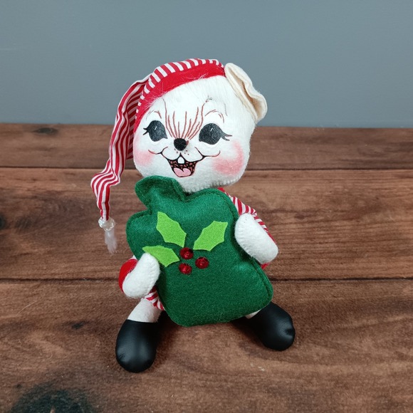 Annalee 10" Mr. Tuckered Mouse Doll Red White Stripes Plush Christmas Decor - Picture 1 of 6